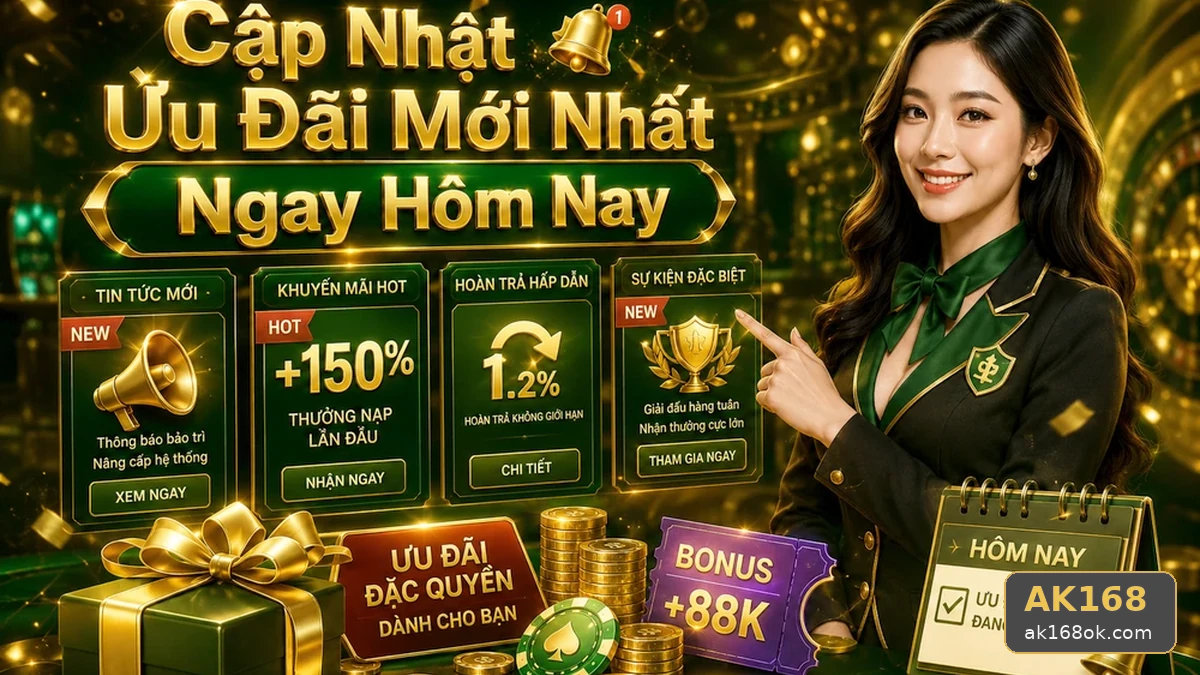 Khuyến Mãi AK168 Tại ak168ok.com: Đọc Chi Tiết Giao Diện Tin Mới Và Ưu Đãi – Đọc Kỹ Điều Kiện Doanh Thu Trước Khi Nhận Thưởng Qua Góc Kiểm Chứng Theo Tên Miền